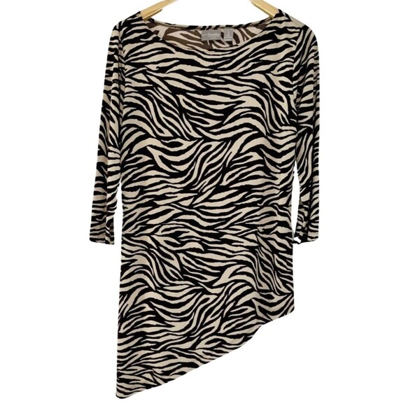 Chico’s Travelers Sierra Pullover Zebra Animal Striped Top Blouse Size 1 Medium - Picture 1 of 5